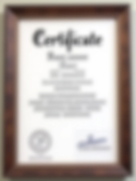 Certificato di specializzazione in Nutrizione Clinica, incorniciato.