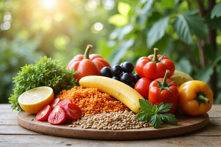 Immagine di cibo fresco e sano su un tavolo di legno